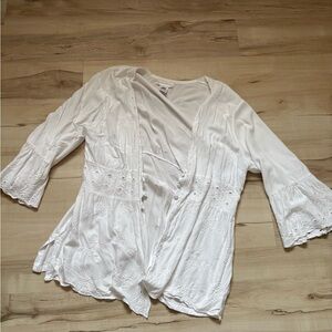 White Embroidered Open Front Cardigan